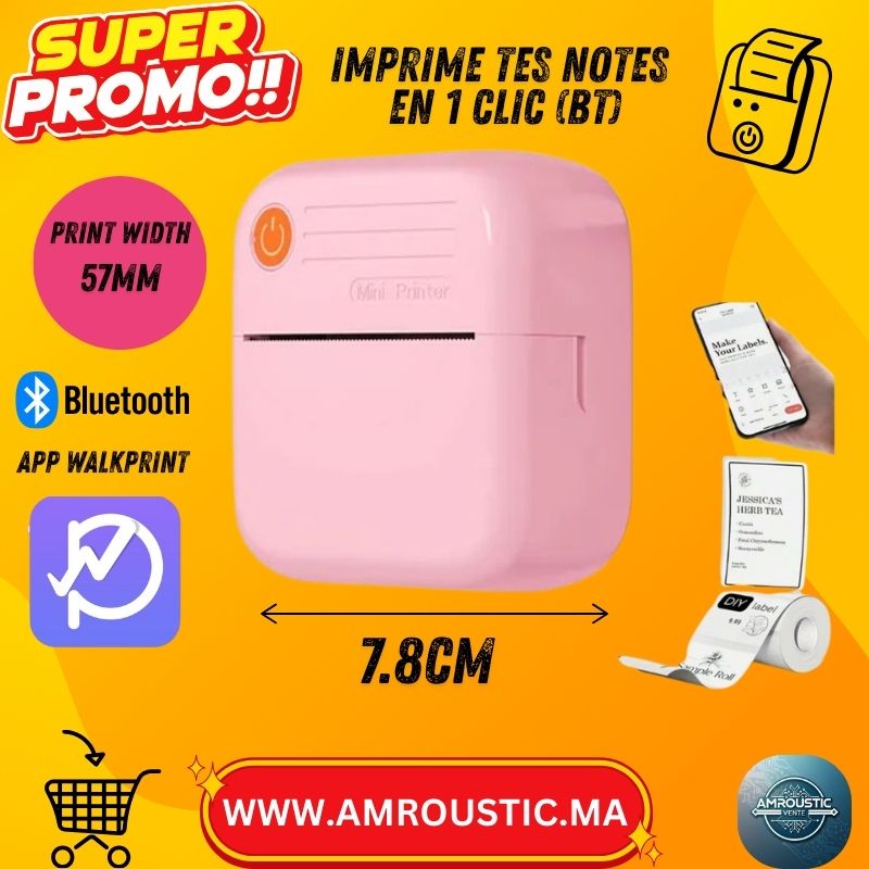 طابعة حرارية صغيرة تعمل بتقنية البلوتوث (بدون حبر) - ووك برينت - وردي