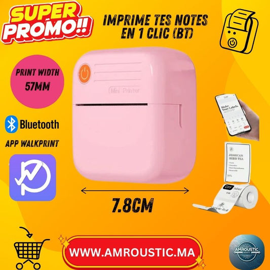 طابعة حرارية صغيرة تعمل بتقنية البلوتوث (بدون حبر) - ووك برينت - وردي