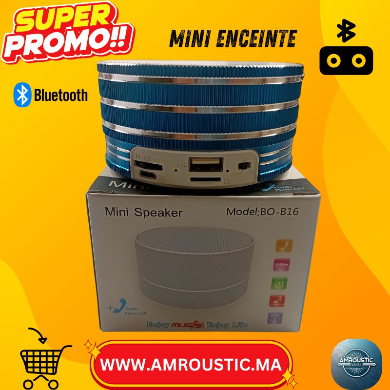 Mini Enceinte Bluetooth TELONG BO-B16 – USB + Carte TF (MicroSD) – Appel mains libres – BXS Bass – 68mm