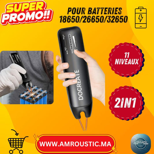 Soudeur à Points Rechargeable Portable 2-en-1 pour Batteries 18650/26650/32650 – 11 Niveaux – Auto/Manuel – USB-C