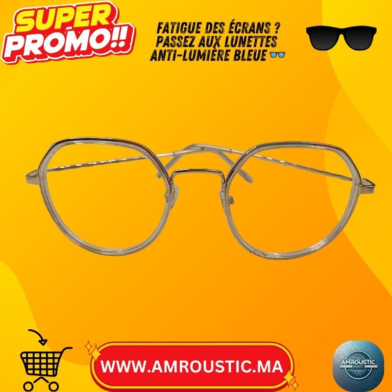 Lunettes Rondes Oversize Anti-Lumière Bleue – Monture Métal Unisexe (Étudiants / Bureau)