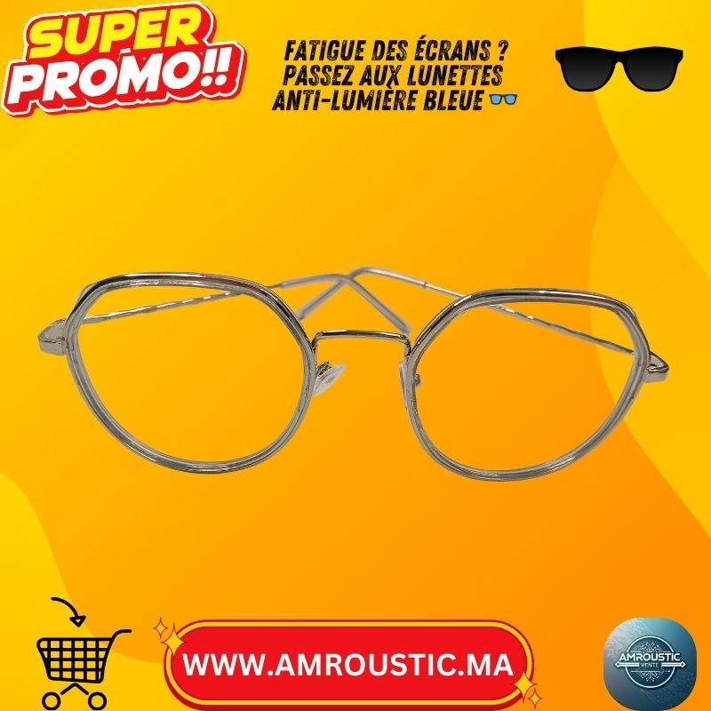 Lunettes Rondes Oversize Anti-Lumière Bleue – Monture Métal Unisexe (Étudiants / Bureau)