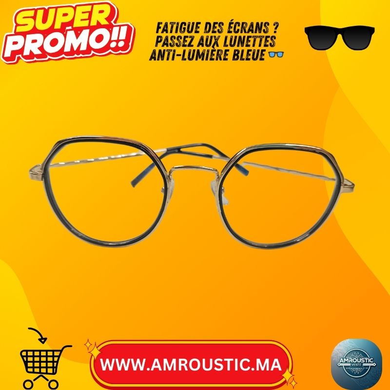 Lunettes Rondes Oversize Anti-Lumière Bleue – Monture Métal Unisexe (Étudiants / Bureau)