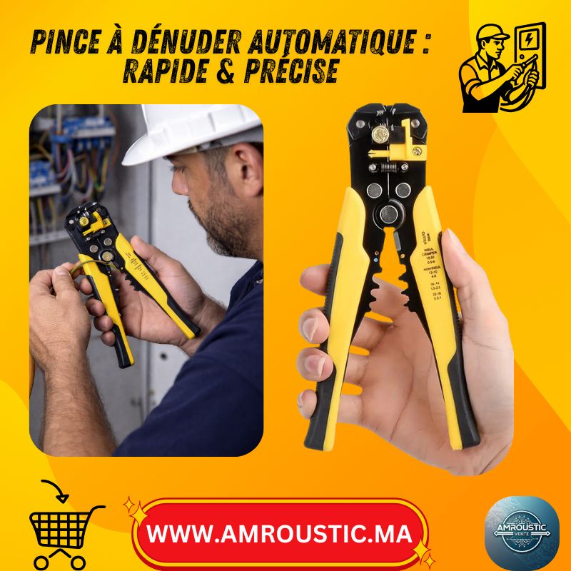 Pince Dénudeur Automatique 3-en-1 – Stripper, Coupe-Fil & Sertissage – Outil Électrique Professionnel