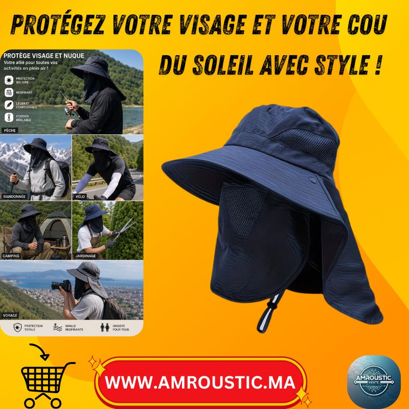 Chapeau d’Été Large Bord avec Protection Visage & Nuque – Vélo, Pêche, Randonnée
