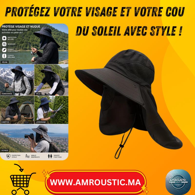 Chapeau d’Été Large Bord avec Protection Visage & Nuque – Vélo, Pêche, Randonnée