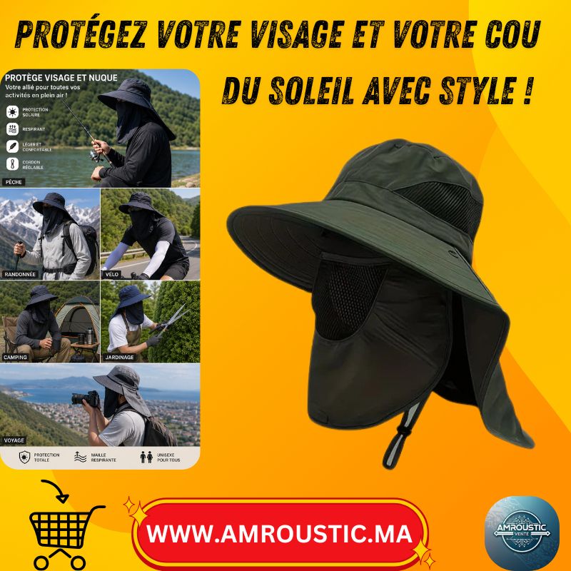 Chapeau d’Été Large Bord avec Protection Visage & Nuque – Vélo, Pêche, Randonnée
