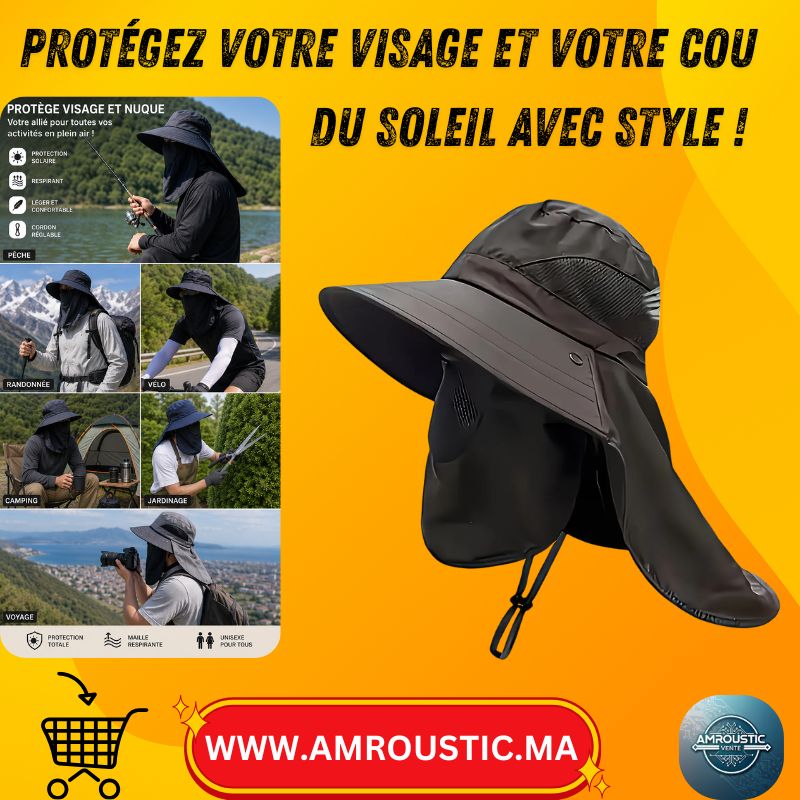 Chapeau d’Été Large Bord avec Protection Visage & Nuque – Vélo, Pêche, Randonnée