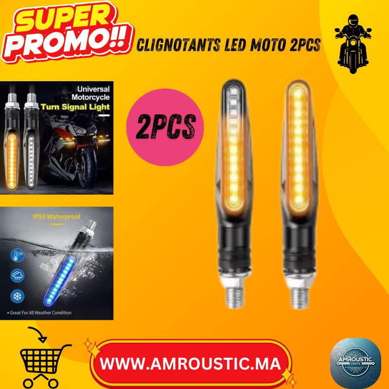 إشارات انعطاف LED عالمية للدراجات النارية IP68 – كهرماني + أبيض، 12 فولت، خيط 10 مم (مجموعة)