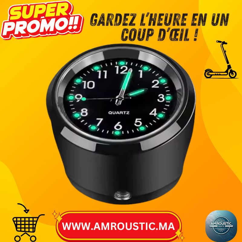 ساعة كوارتز للدراجات النارية/الهوائية 22-25 مم - مقود عالمي، مصنوعة من الألومنيوم، مضيئة، مضادة للاهتزاز