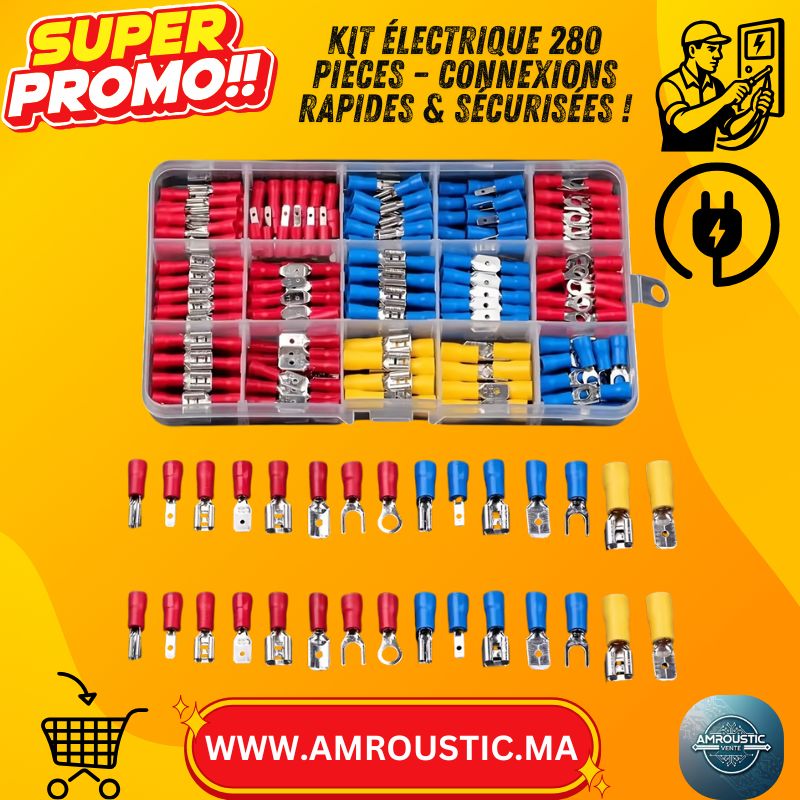 مجموعة أطراف توصيل كهربائية معزولة مكونة من 280 قطعة - حلقات، شوكات، حلقات تثبيت، ومجسات - تشكيلة من موصلات الكابلات لأعمال الصيانة الكهربائية المنزلية