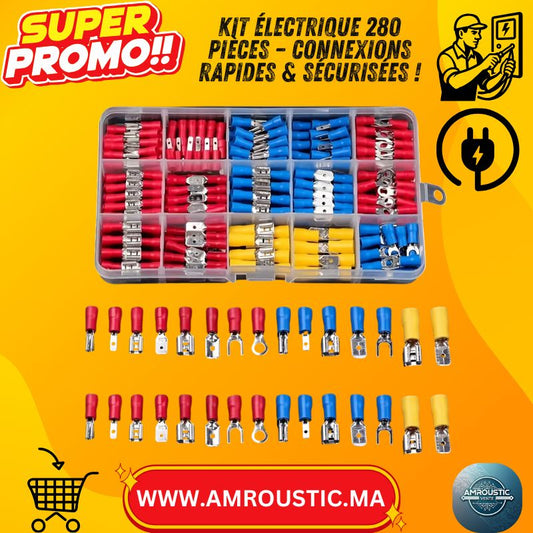 مجموعة أطراف توصيل كهربائية معزولة مكونة من 280 قطعة - حلقات، شوكات، حلقات تثبيت، ومجسات - تشكيلة من موصلات الكابلات لأعمال الصيانة الكهربائية المنزلية