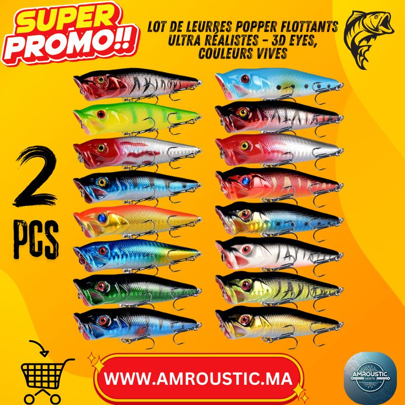 مجموعة من طعمين عائمين من نوع بوبر بطول 9 سم - طعوم صلبة من مادة ABS بألوان زاهية مع خشخيشة - لصيد سمك القاروص، وسمك السلمون المرقط، والأسماك المفترسة