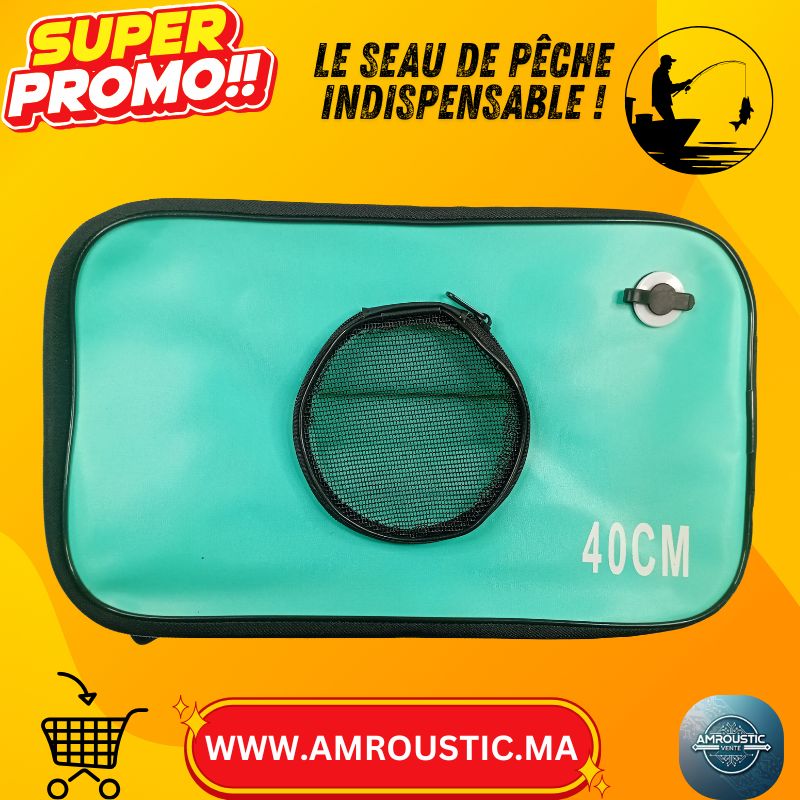 Seau de Pêche Pliable Haute Qualité – Conteneur pour Poissons Vifs & Appâts – Étanche, Renforcé, Portable – 40×25 cm