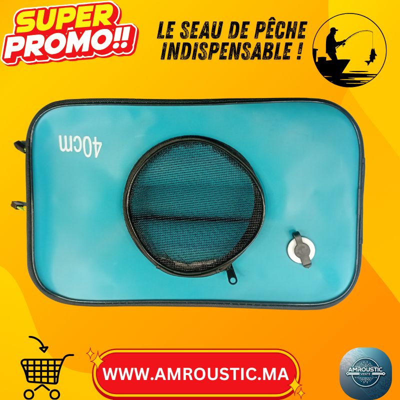 Seau de Pêche Pliable Haute Qualité – Conteneur pour Poissons Vifs & Appâts – Étanche, Renforcé, Portable – 40×25 cm