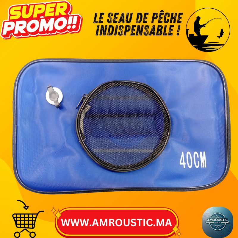 Seau de Pêche Pliable Haute Qualité – Conteneur pour Poissons Vifs & Appâts – Étanche, Renforcé, Portable – 40×25 cm
