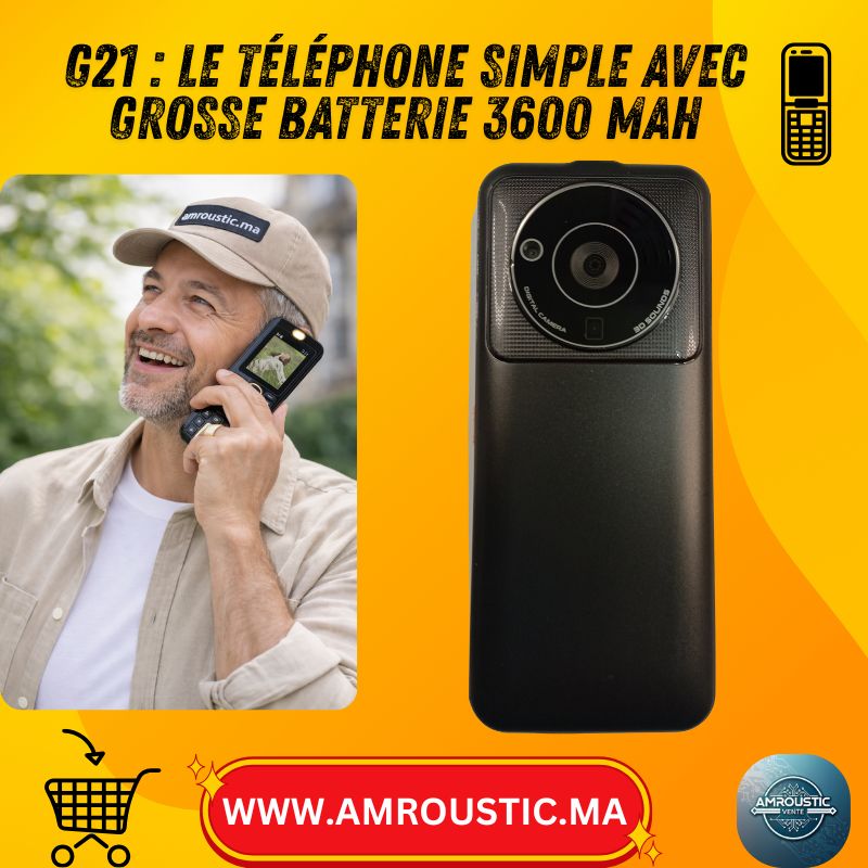 Téléphone portable G21 double SIM avec grande batterie 3600 mAh, lampe LED et radio FM