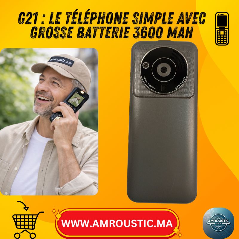 Téléphone portable G21 double SIM avec grande batterie 3600 mAh, lampe LED et radio FM