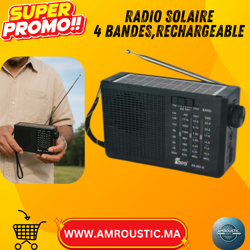 Radio Solaire –4 Bandes, Batterie Rechargeable