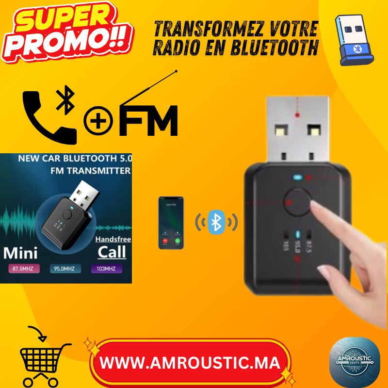 Transmetteur FM Bluetooth 5.1 USB pour Voiture – Kit Mains Libres Audio (FM01)