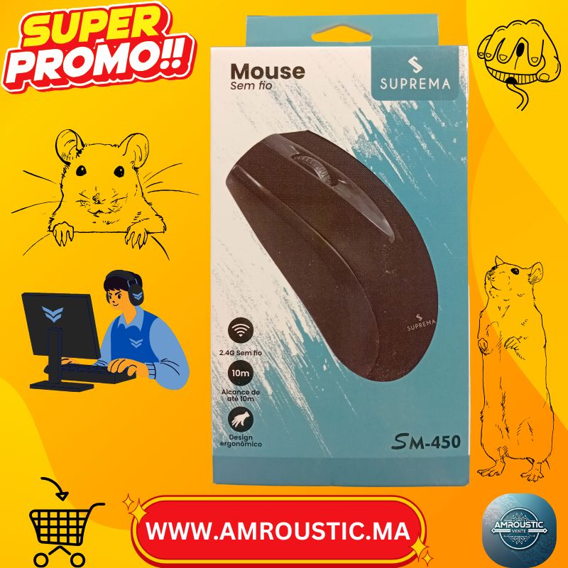 Souris Sans Fil Suprema SM-450 – 2.4G Ergonomique, Portée 10m