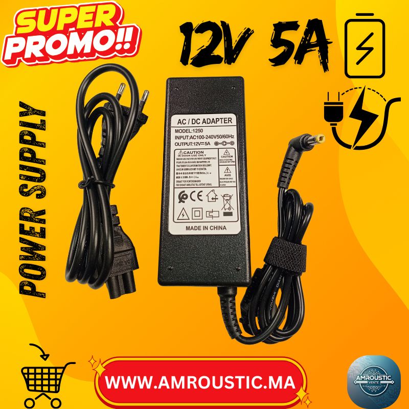 Adaptateur Secteur 12V 5A – Chargeur AC/DC (Prise EU)