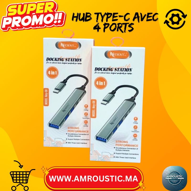 موزع USB-C متعدد الوظائف من نيواي NEY-07 | محطة إرساء من النوع C، 3 منافذ USB + شحن سريع