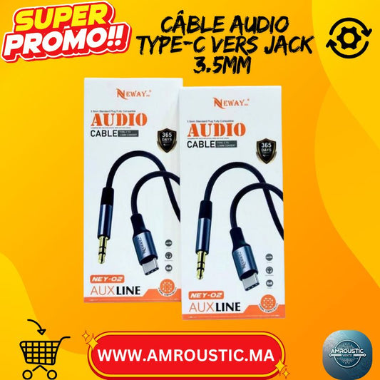 كابل صوت NEWAY NEY-02 من النوع C إلى مقبس 3.5 ملم (خط AUX) - للسيارة وسماعات الرأس