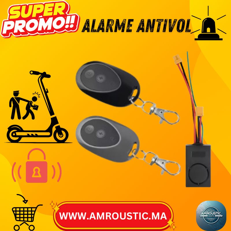 Alarme Antivol 115 dB avec Télécommande (36–55V) + Connecteur XT60 – Xiaomi M365 / 1S / Pro / Pro2 & Ninebot Max G30 / G30D