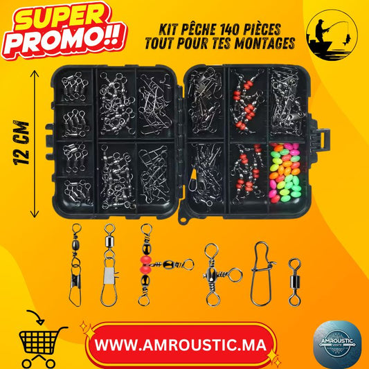 Boîte Accessoires de Pêche 140 Pièces – Émerillons, Agrafes, Connecteurs en 8, Anneaux & Perles