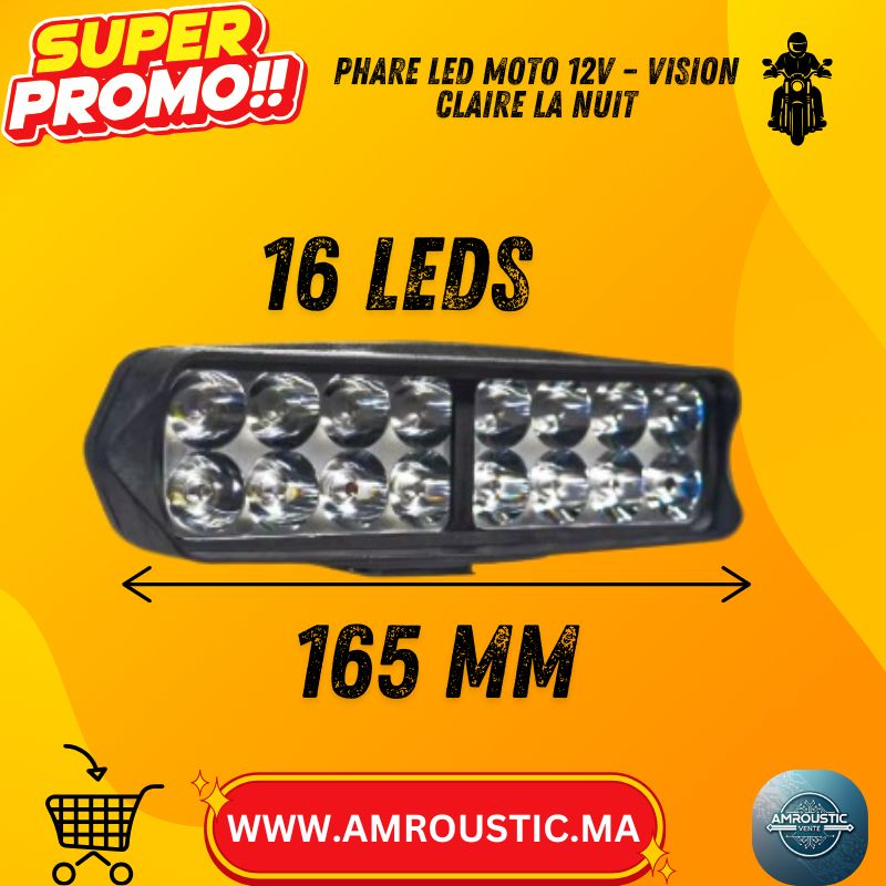 مصباح أمامي LED مقاوم للماء بجهد 12 فولت للدراجات النارية/السكوتر - مصباح ضباب إضافي (12 أو 16 مصباح LED)