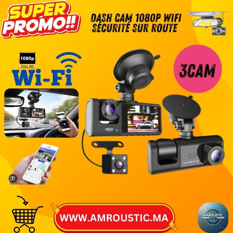 Dash Cam Voiture WiFi 1080P Full HD – Black Box Traffic Recorder – Écran 2.0" – Grand Angle 140° – Loop + Micro