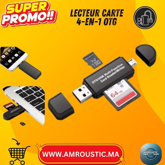 Lecteur de Carte Mémoire 4-en-1 OTG – USB + Micro-USB + SD + MicroSD (TF) – Android & PC