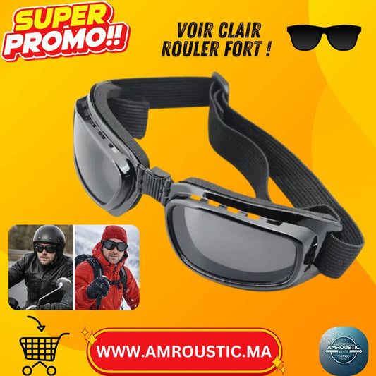 Lunette de Protection Moto & Ski – Style Vintage, Anti-Vent, Sangle Ajustable