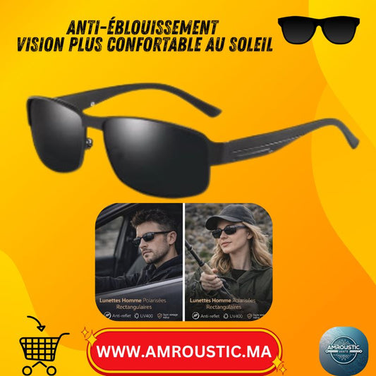 نظارات شمسية مستطيلة مستقطبة للرجال - معدن عتيق - مضادة للانعكاس UV400 (موديل 8485)