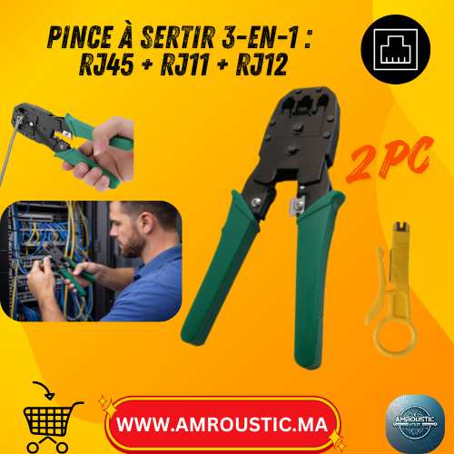 Pince à Sertir Réseau RJ45 RJ12 RJ11 | 8P/6P/4P + Dénudeur