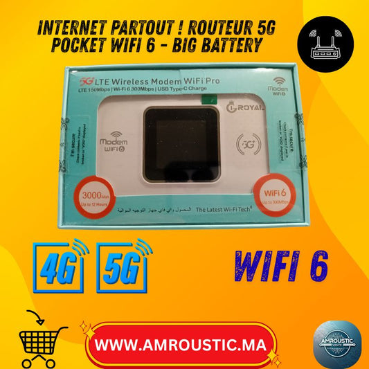 راوتر واي فاي محمول بتقنية الجيل الرابع/الخامس LTE (MIFI) - واي فاي 6 - بطارية 3000 مللي أمبير - يدعم حتى 12 جهازًا - منفذ USB-C