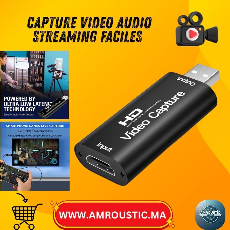 Carte d’Acquisition Vidéo HDMI 4K vers USB 2.0 – Capture 1080p, UVC/UAC, Streaming OBS/VLC (Métal)