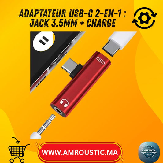 Adaptateur USB-C vers Jack 3.5mm + Charge – Splitter Audio & Recharge 2-en-1 (Aluminium, Plug & Play)