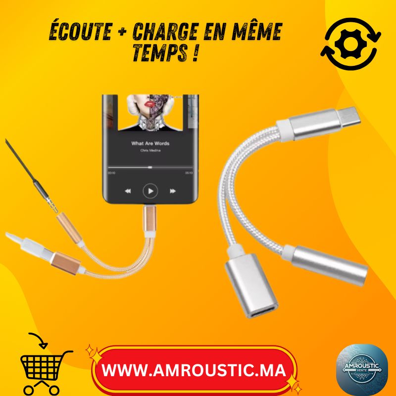 محول USB-C إلى مقبس 3.5 ملم 2 في 1 + شحن (صوت وشحن متزامنان)