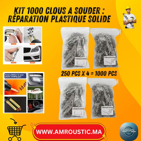 Kit d’Accessoires de Soudure Plastique Pare-chocs Voiture – Clous à Souder 1000 pcs (4 types) pour Pistolet de Soudage