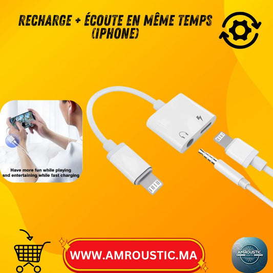 Adaptateur iPhone 2-en-1 Lightning vers Jack 3,5 mm + Charge – Écoute + Recharge en même temps