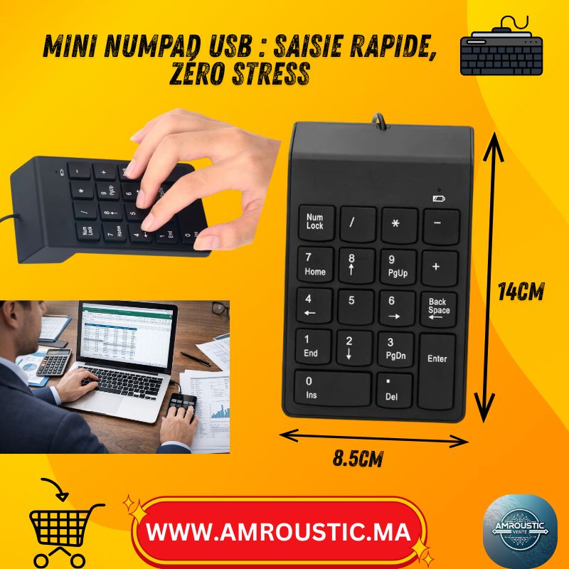 Clavier Numérique USB Filaire 18 Touches – Mini Pavé Numérique (Backspace/Enter) pour PC & Mac