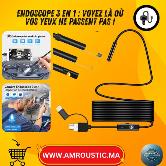 Caméra Endoscope 3 en 1 Android/PC – 2m – 7mm – IP67 – LED – Micro-USB + Type-C