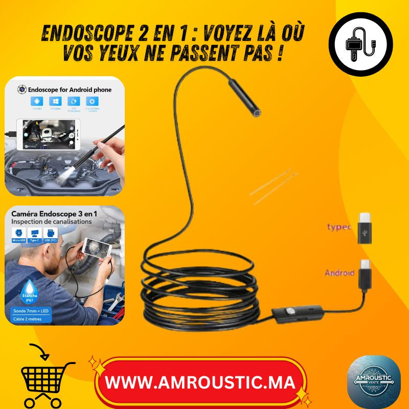 Caméra Endoscope USB 7mm – Câble 1,5 m – Compatible Android & PC (Étanche + LED)