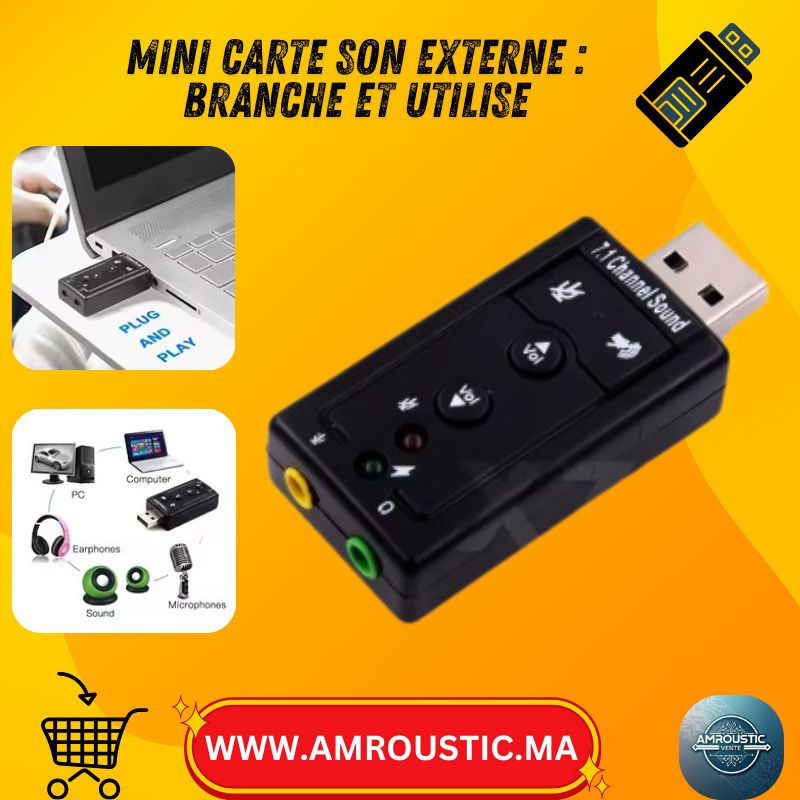 Mini Carte Son USB 2.0 Externe 7.1 Virtuel – Adaptateur Audio Jack 3.5mm Micro + Casque