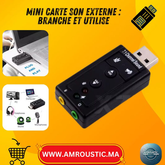 Mini Carte Son USB 2.0 Externe 7.1 Virtuel – Adaptateur Audio Jack 3.5mm Micro + Casque