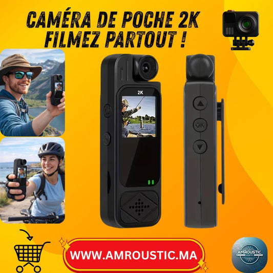 Caméra de poche 2K (1440p) – Objectif rotatif 180° – Stabilisation anti-shake – USB rechargeable