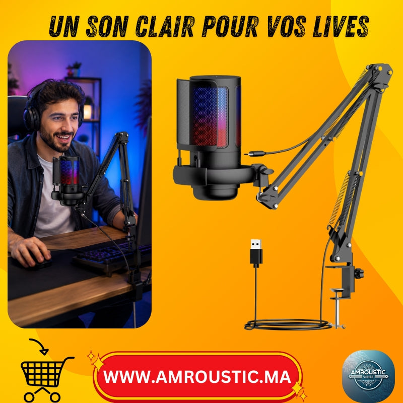 Microphone Gaming Professionnel ME6S USB à Condensateur avec Bras Articulé