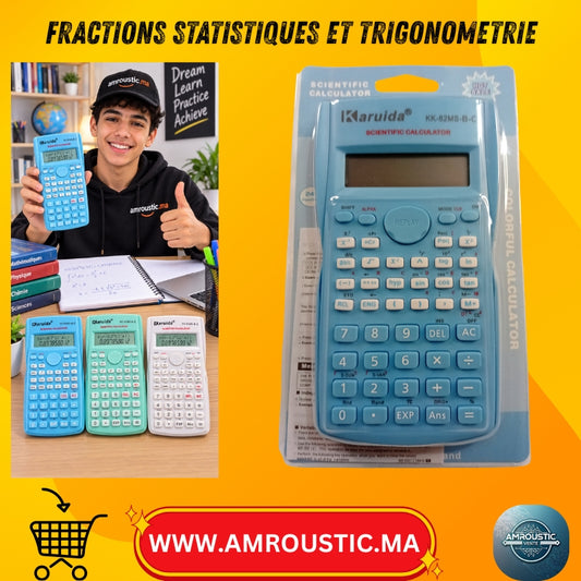 آلة حاسبة علمية Karuida KK-82MS-B-C – 240 وظيفة، شاشتين، كسور وإحصائيات – 3 ألوان